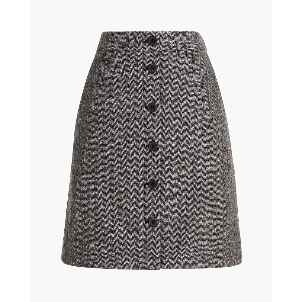 J.Crew Mini Skirt Sz 10 Black/Ivory Herringbone Wool Blend Button-Front NWT $79